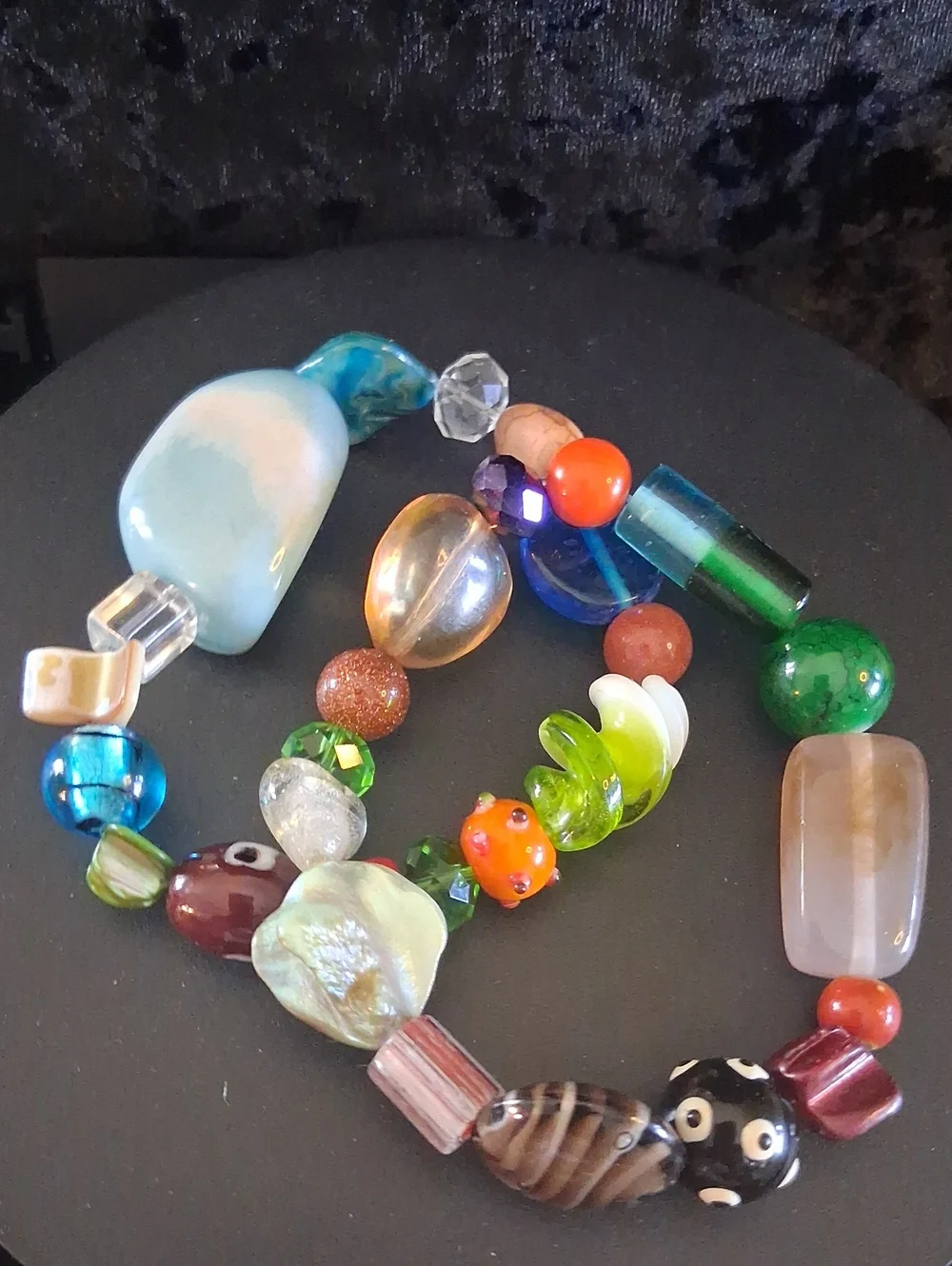 Multicolor Glass Bead Stretch Bracelet - Colorful Women’s Jewelry - Picture 1 of 4